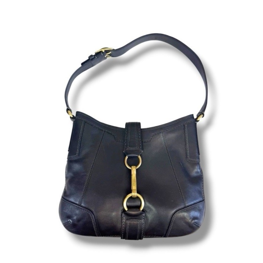 Coach Hampton Vintage Black Leather Slim Clip Hobo Shoulder Bag Purse 0793-11043